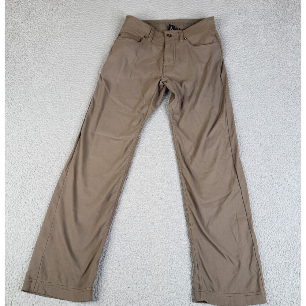 PRANA Pant Men 28 Khaki Slim Fit Nylon Stretch Straight Leg Outdoor Hiking Trail